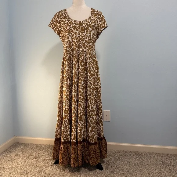 Soft Surroundings Short Sleeve Kara White Mocha Leopard Dress Size L - Picture 1 of 10